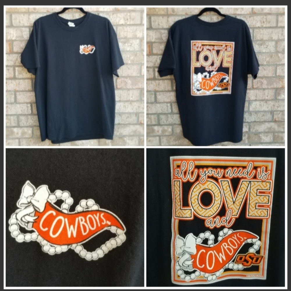 Oklahoma State University LOVE Cowboys BLACK SS T-Shirt (Womens XL)